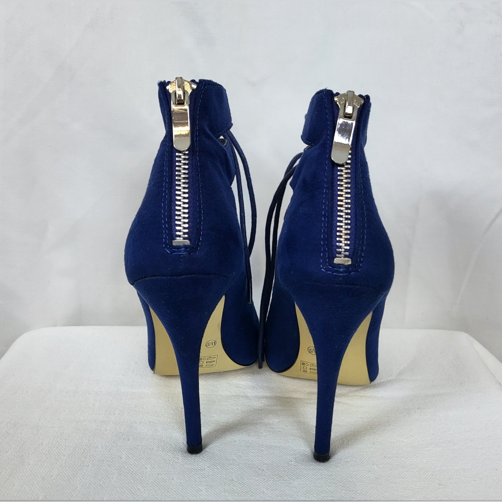 Chinese Laundry Womens Navy Jigsaw Suede Lace-up Back Zip Stiletto Heels 6.5M - Picture 4 of 10